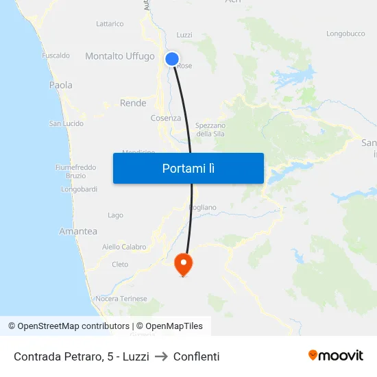 Contrada Petraro, 5 - Luzzi to Conflenti map