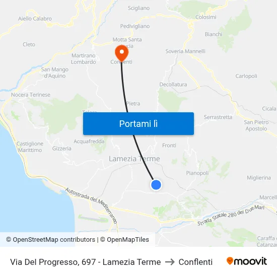 Via Del Progresso, 697 - Lamezia Terme to Conflenti map