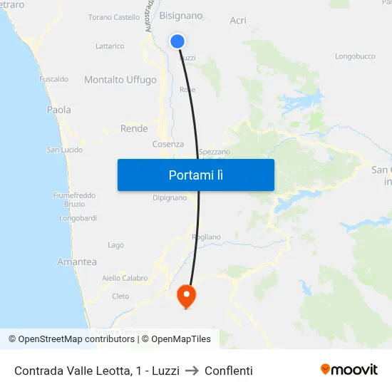 Contrada Valle Leotta, 1 - Luzzi to Conflenti map