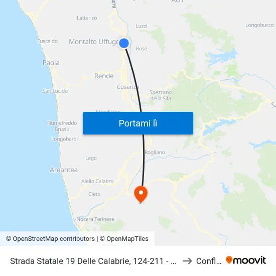 Strada Statale 19 Delle Calabrie, 124-211 - Montalto Uffugo to Conflenti map