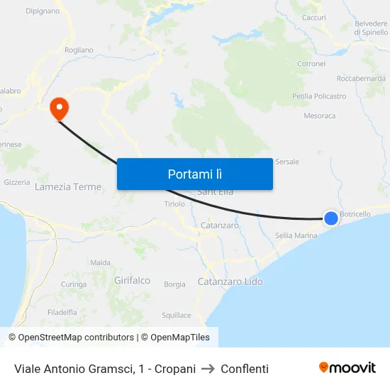 Viale Antonio Gramsci, 1 - Cropani to Conflenti map