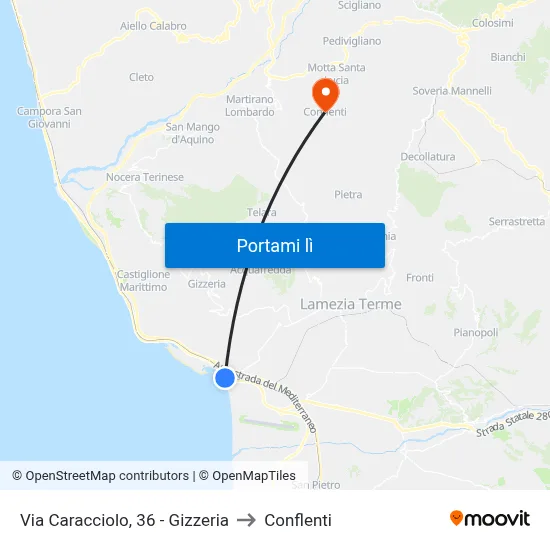 Via Caracciolo, 36 - Gizzeria to Conflenti map