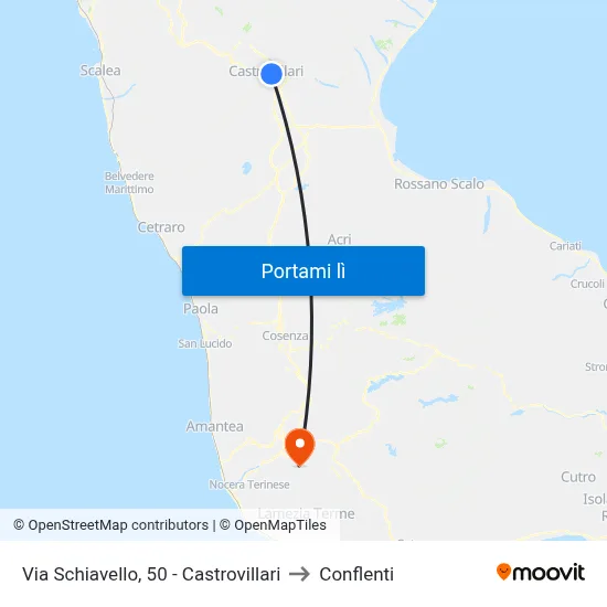 Via Schiavello, 50 - Castrovillari to Conflenti map