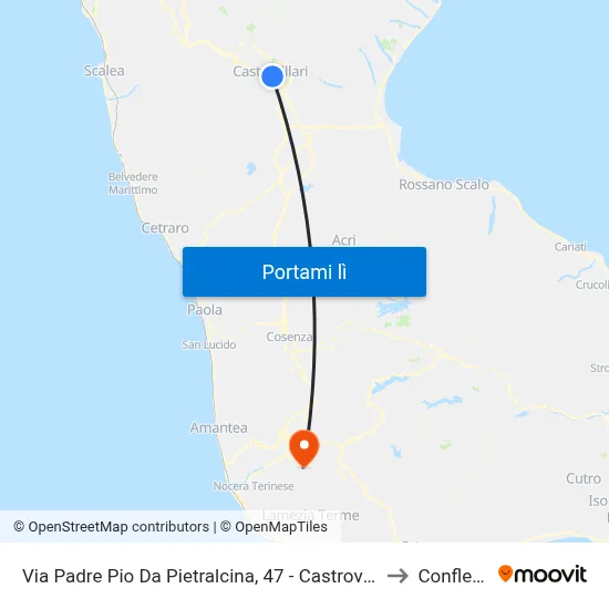 Via Padre Pio Da Pietralcina, 47 - Castrovillari to Conflenti map