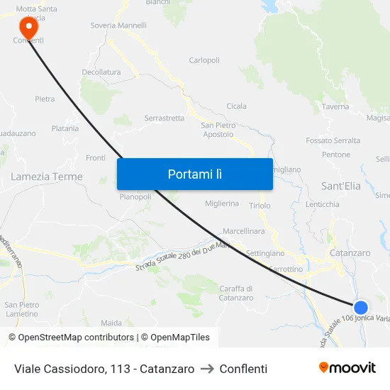 Viale Cassiodoro, 113 - Catanzaro to Conflenti map