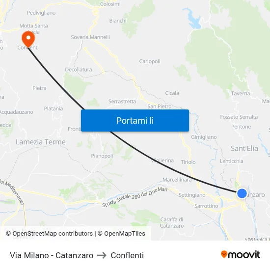 Via Milano - Catanzaro to Conflenti map