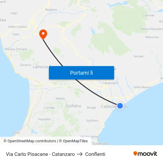 Via Carlo Pisacane - Catanzaro to Conflenti map
