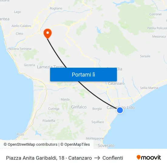 Piazza Anita Garibaldi, 18 - Catanzaro to Conflenti map
