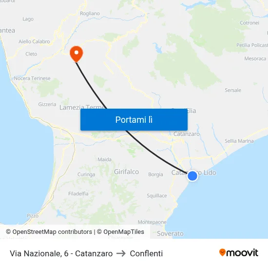 Via Nazionale, 6 - Catanzaro to Conflenti map