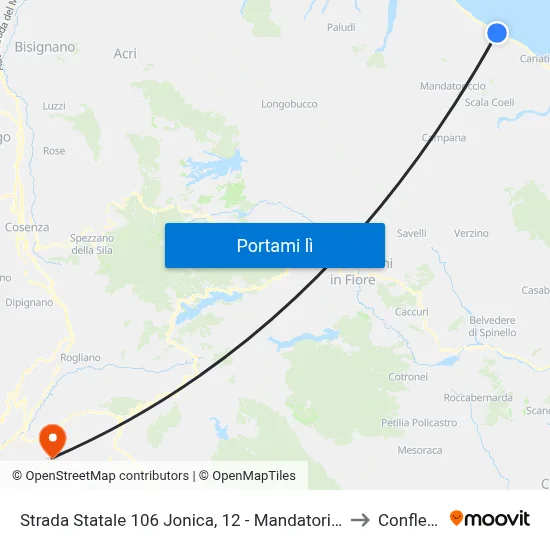 Strada Statale 106 Jonica, 12 - Mandatoriccio to Conflenti map