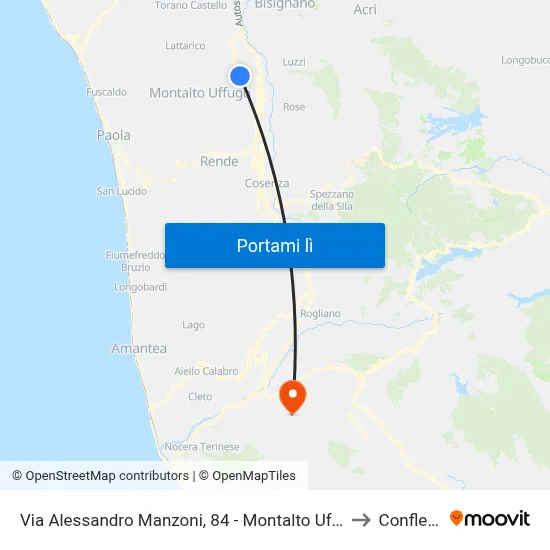 Via Alessandro Manzoni, 84 - Montalto Uffugo to Conflenti map