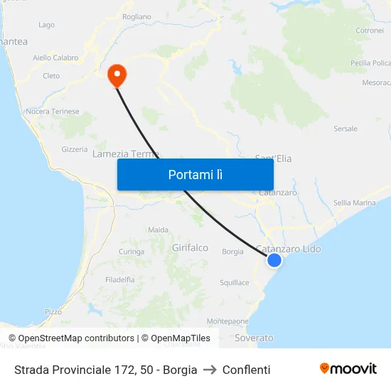 Strada Provinciale 172, 50 - Borgia to Conflenti map