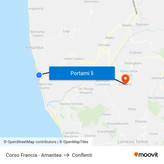 Corso Francia - Amantea to Conflenti map