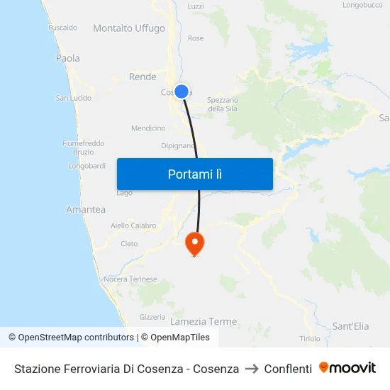 Stazione Ferroviaria Di Cosenza - Cosenza to Conflenti map