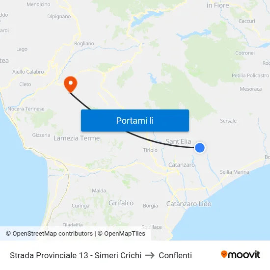 Strada Provinciale 13 - Simeri Crichi to Conflenti map