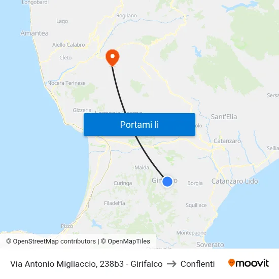 Via Antonio Migliaccio, 238b3 - Girifalco to Conflenti map