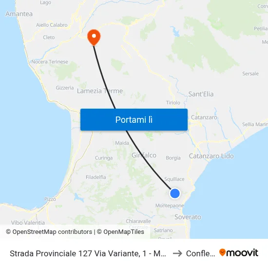 Strada Provinciale 127 Via Variante, 1 - Montauro to Conflenti map