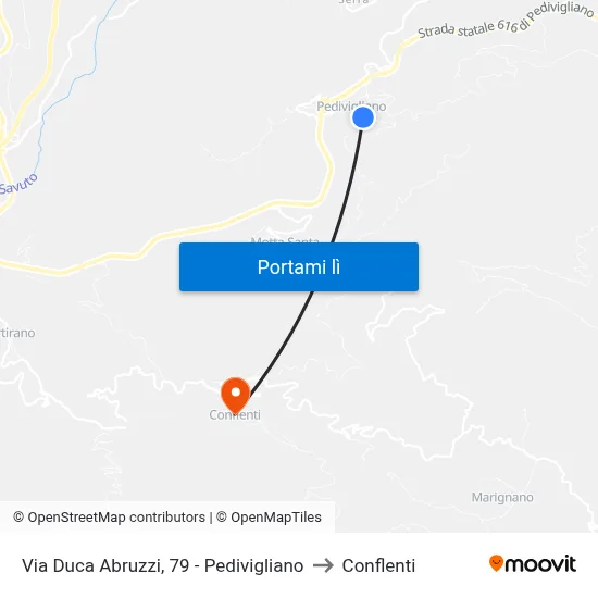 Via Duca Abruzzi, 79 - Pedivigliano to Conflenti map