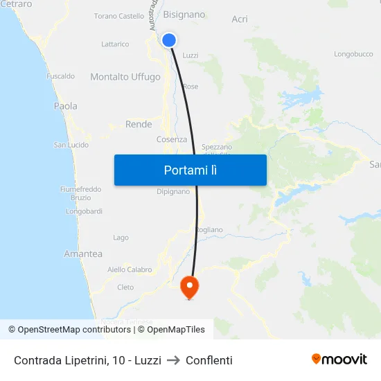 Contrada Lipetrini, 10 - Luzzi to Conflenti map