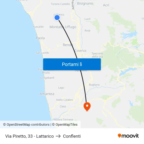 Via Piretto, 33 - Lattarico to Conflenti map