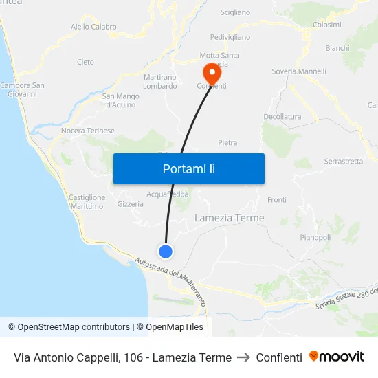 Via Antonio Cappelli, 106 - Lamezia Terme to Conflenti map