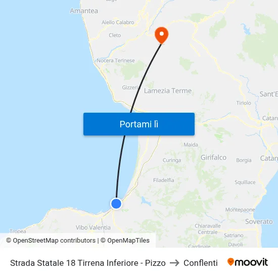 Strada Statale 18 Tirrena Inferiore - Pizzo to Conflenti map