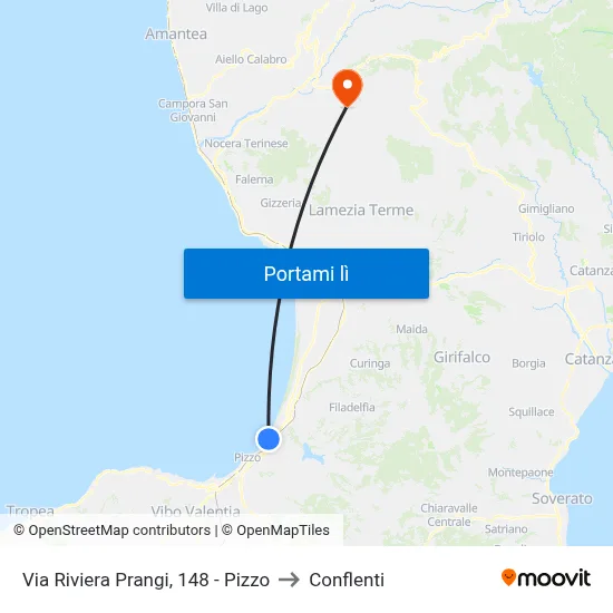 Via Riviera Prangi, 148 - Pizzo to Conflenti map