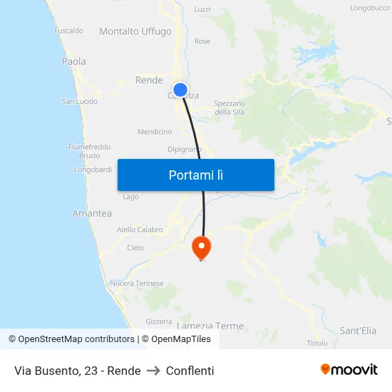 Via Busento, 23 - Rende to Conflenti map