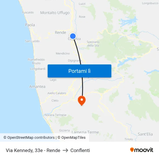 Via Kennedy, 33e - Rende to Conflenti map