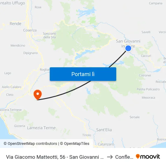 Via Giacomo Matteotti, 56 - San Giovanni In Fiore to Conflenti map