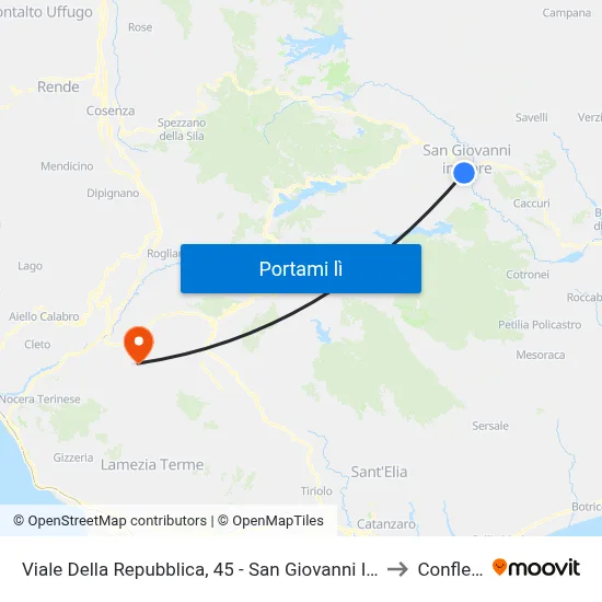 Viale Della Repubblica, 45 - San Giovanni In Fiore to Conflenti map