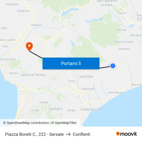 Piazza Borelli C., 222 - Sersale to Conflenti map