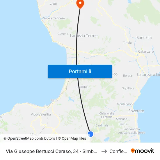 Via Giuseppe Bertucci Ceraso, 34 - Simbario to Conflenti map