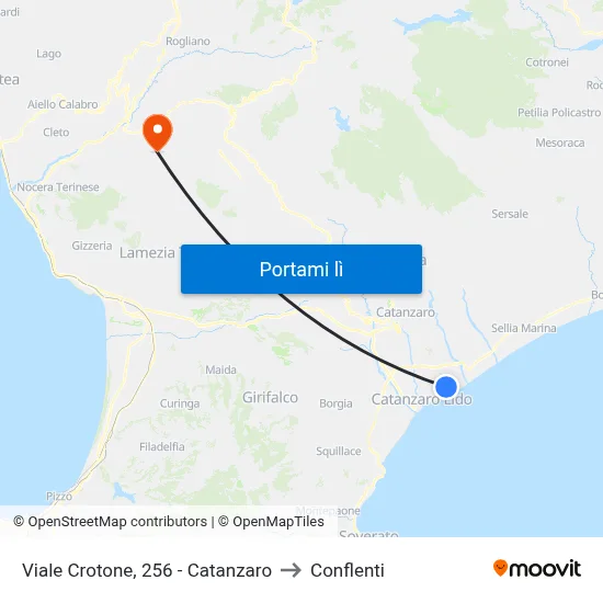 Viale Crotone, 256 - Catanzaro to Conflenti map