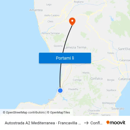 Autostrada A2 Mediterranea - Francavilla Angitola to Conflenti map
