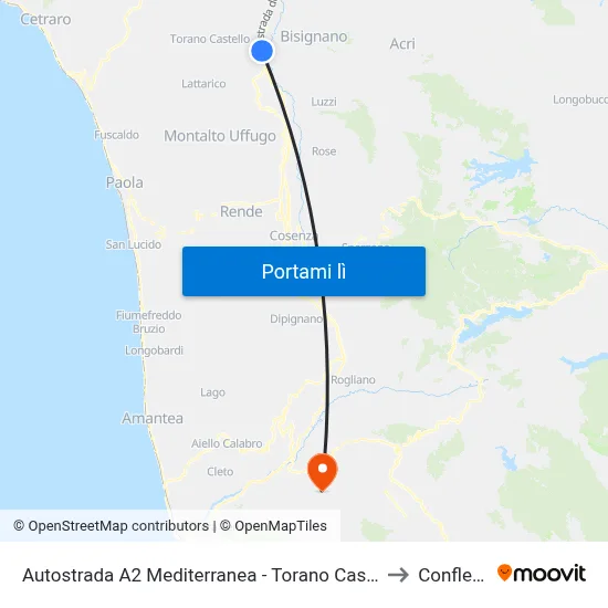 Autostrada A2 Mediterranea - Torano Castello to Conflenti map