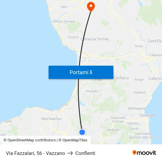 Via Fazzalari, 56 - Vazzano to Conflenti map