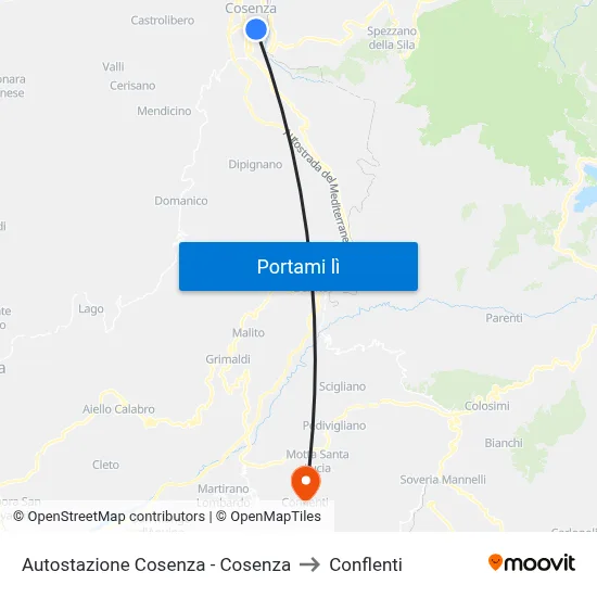 Autostazione Cosenza - Cosenza to Conflenti map