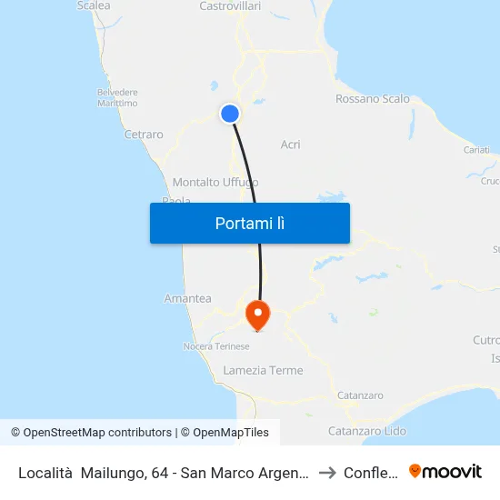 Località  Mailungo, 64 - San Marco Argentano to Conflenti map