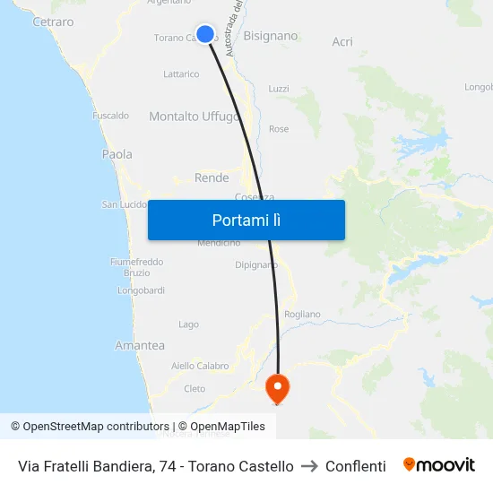 Via Fratelli Bandiera, 74 - Torano Castello to Conflenti map