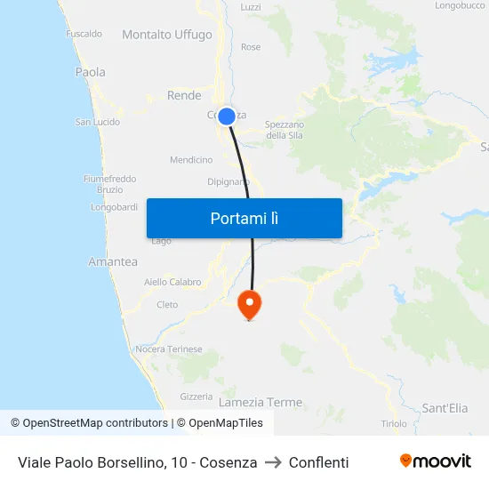 Viale Paolo Borsellino, 10 - Cosenza to Conflenti map