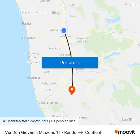 Via Don Giovanni Minzoni, 11 - Rende to Conflenti map