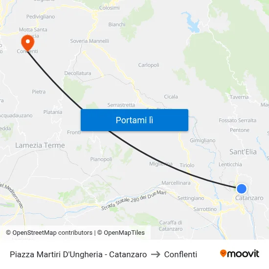 Piazza Martiri D'Ungheria - Catanzaro to Conflenti map