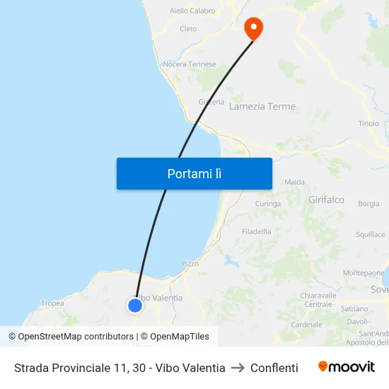 Strada Provinciale 11, 30 - Vibo Valentia to Conflenti map