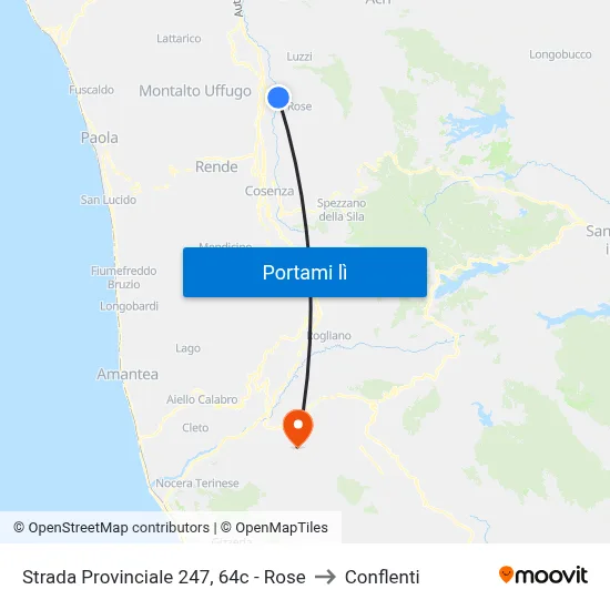Strada Provinciale 247, 64c - Rose to Conflenti map