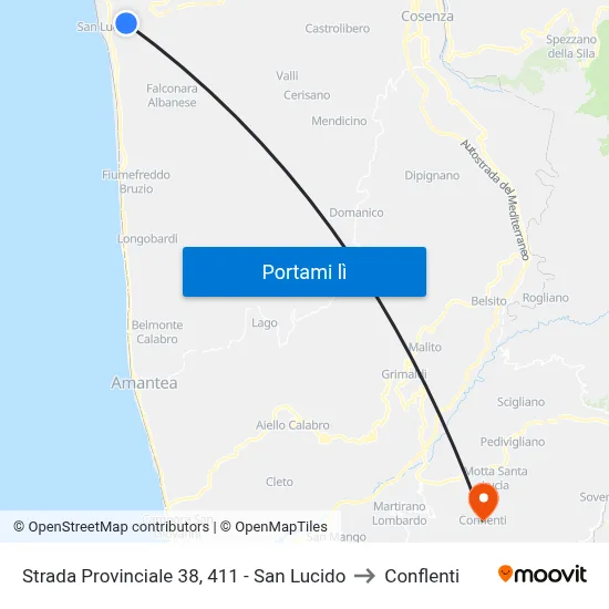 Strada Provinciale 38, 411 - San Lucido to Conflenti map