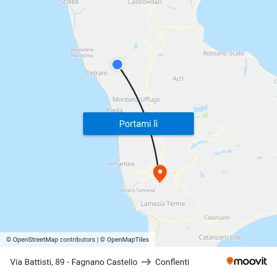 Via Battisti, 89 - Fagnano Castello to Conflenti map