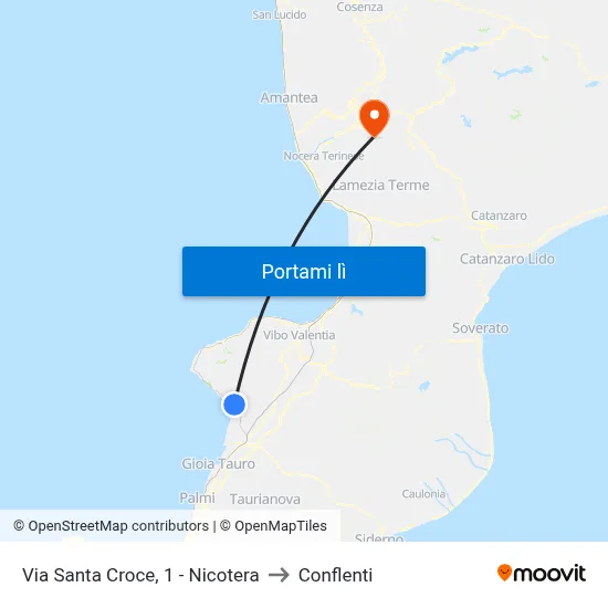 Via Santa Croce, 1 - Nicotera to Conflenti map