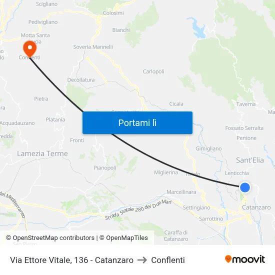 Via Ettore Vitale, 136 - Catanzaro to Conflenti map
