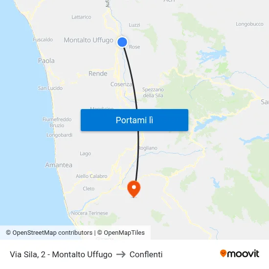 Via Sila, 2 - Montalto Uffugo to Conflenti map